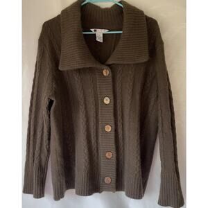 Carole Little Women’s Brown Cardigan 2X Angora Lambs Wool Cable Knit 2XL